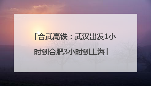 合武高铁：武汉出发1小时到合肥3小时到上海