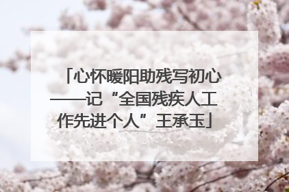 心怀暖阳助残写初心——记“全国残疾人工作先进个人”王承玉